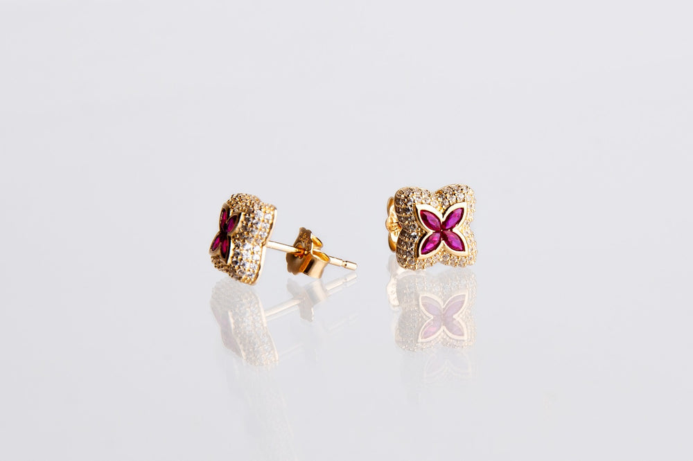 Pendiente flor chapado rojo