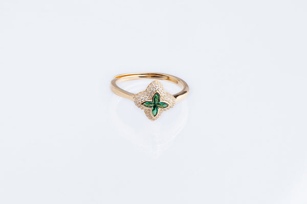 Anillo flor chapada verde