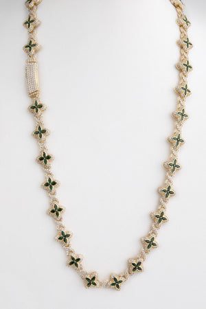 Cadena de flores chapada en oro 18k, color verde
