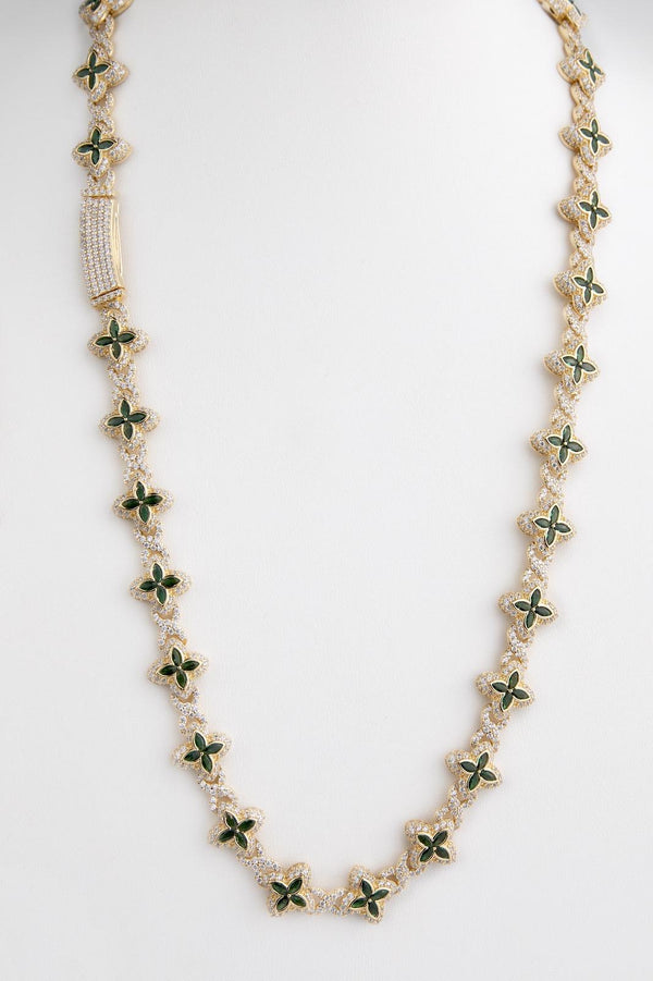 Cadena de flores chapada en oro 18k, color verde