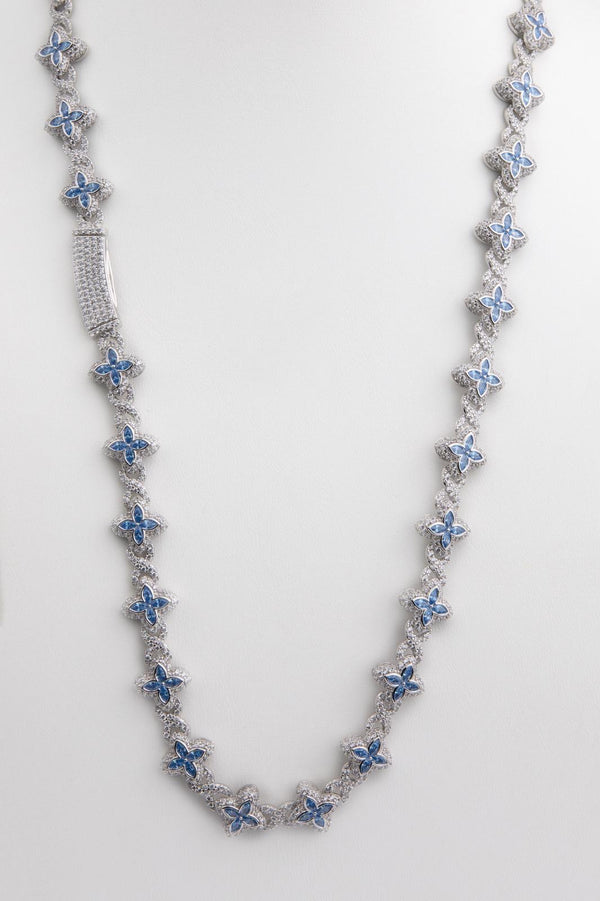 Cadena de flores de plata, color azul celeste