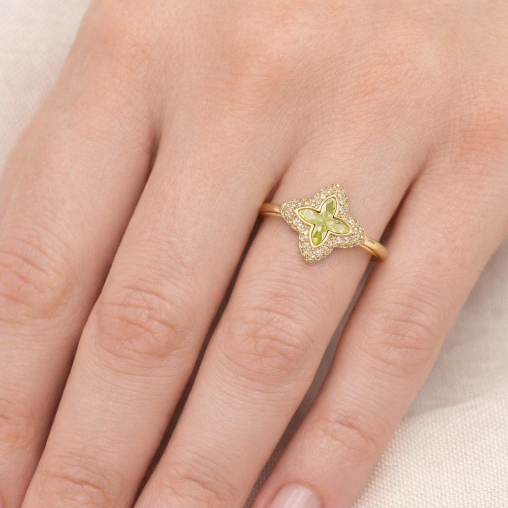 Anillo flor amarillo chapado