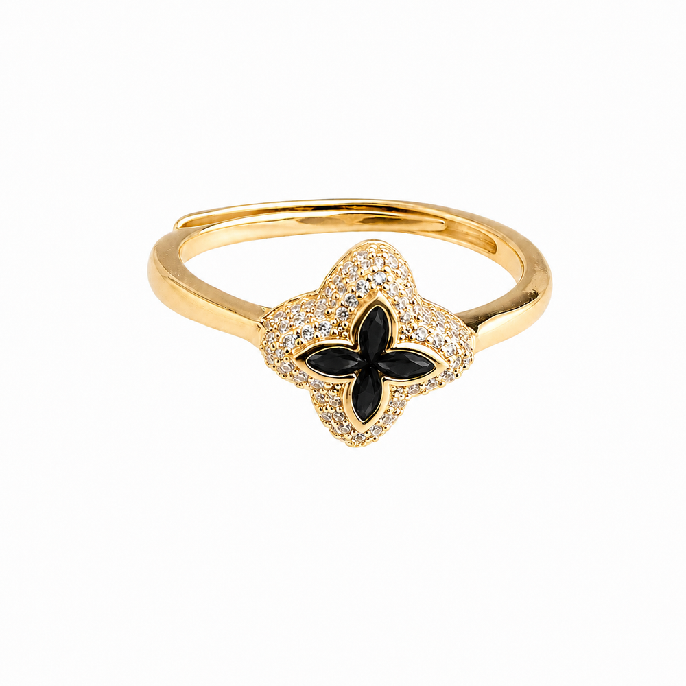 Anillo Flor Negro Chapado