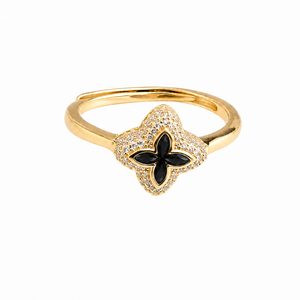 Anillo Flor Negro Chapado
