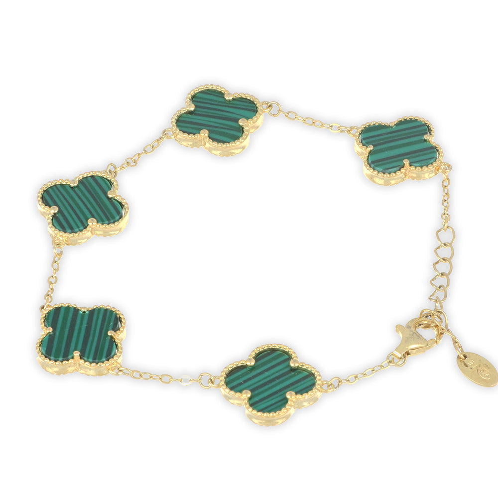 Pulsera de 5 tréboles chapada en oro