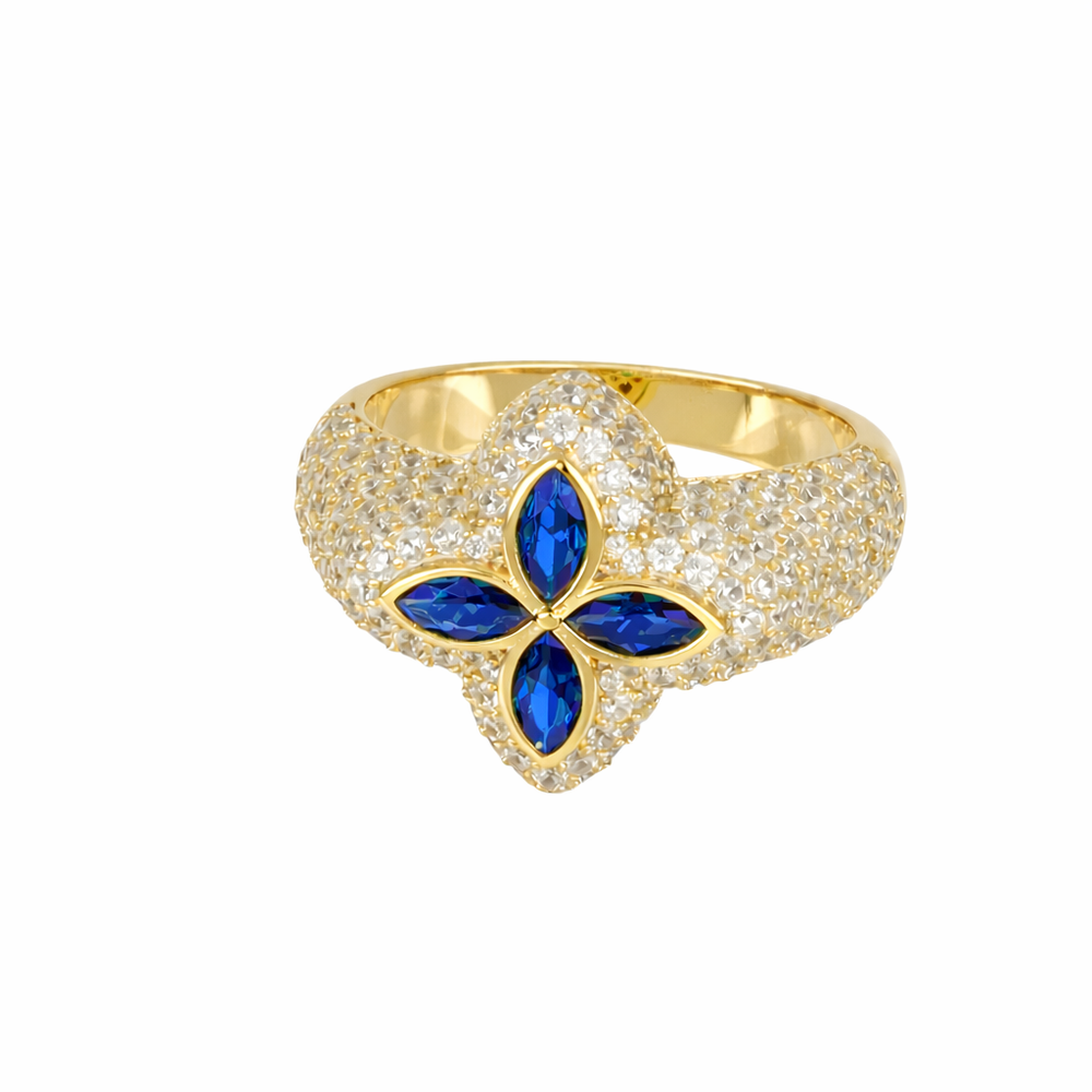 Anillo Flor Azul Marino Chapado