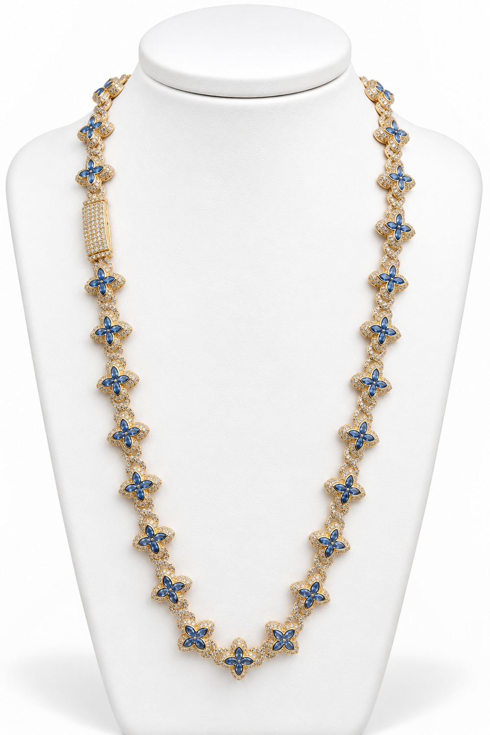 Cadena de flores, chapada en oro 18k, color azul celeste