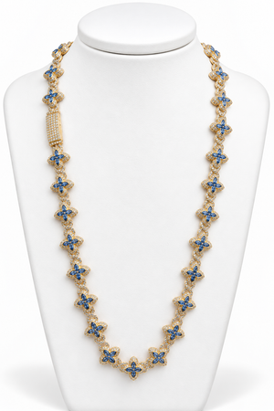 Cadena de flores, chapada en oro 18k, color azul celeste