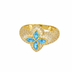 Anillo Flor Azul Chapado