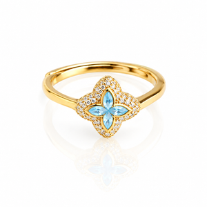 Anillo flor chapado azul