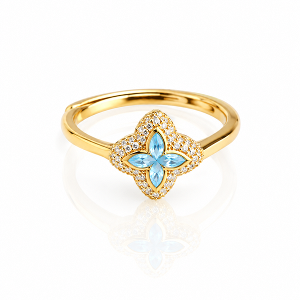 Anillo flor chapado azul