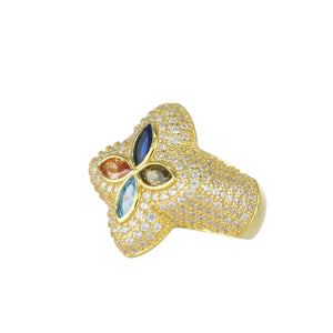 Anillo Flor multicolor chapado