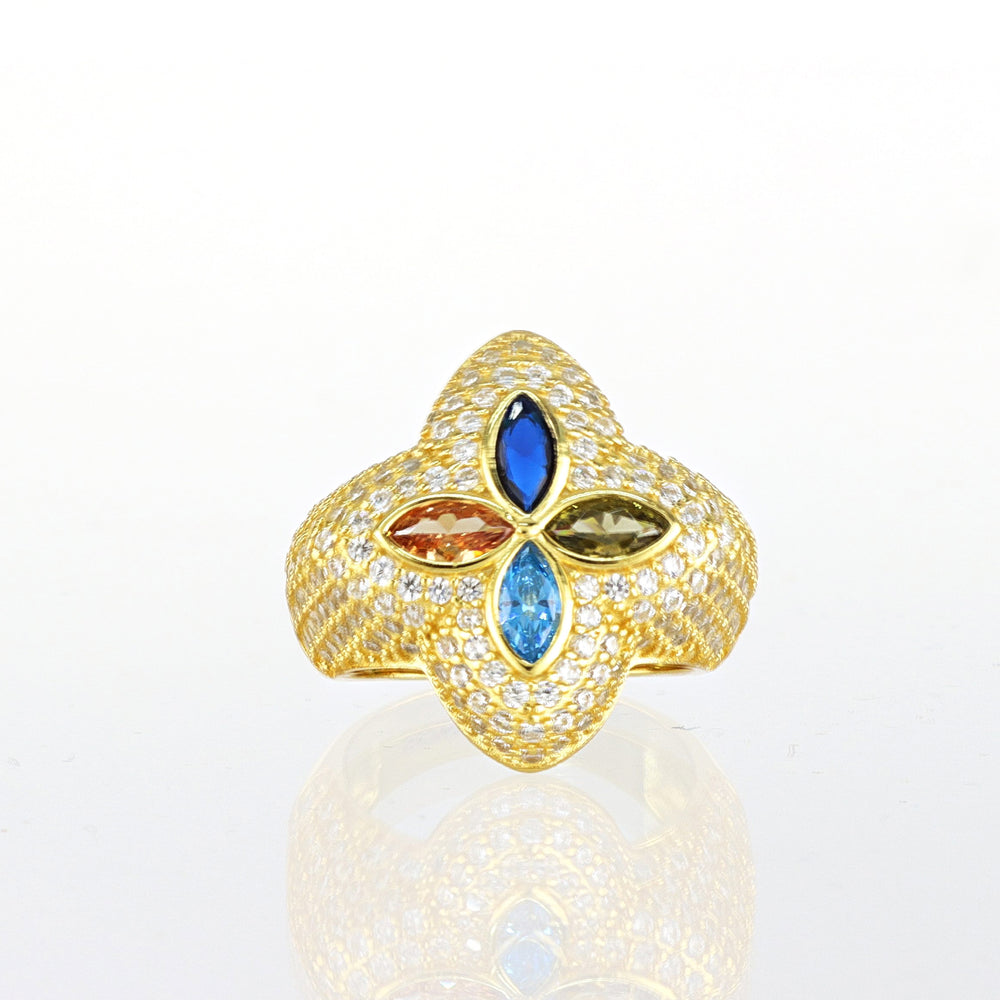 Anillo Flor multicolor chapado