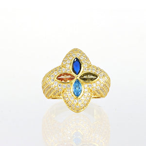 Anillo Flor multicolor chapado