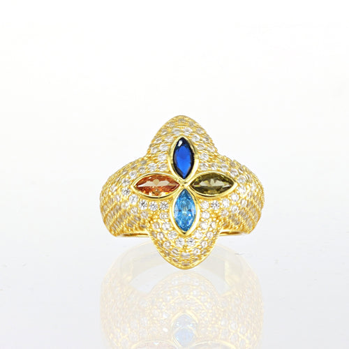 Anillo Flor multicolor chapado