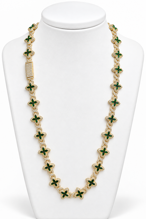 Cadena de flores chapada en oro 18k, color verde