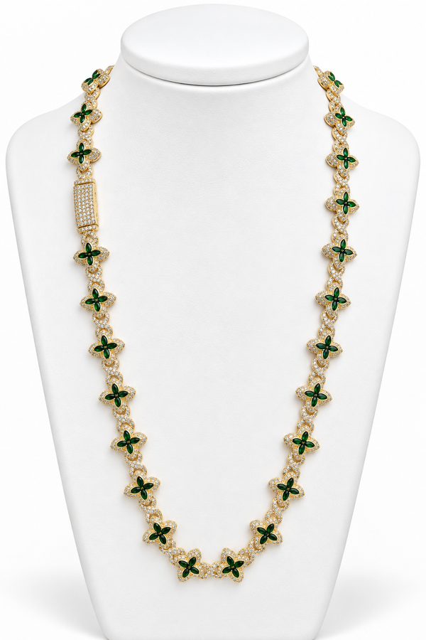 Cadena de flores chapada en oro 18k, color verde