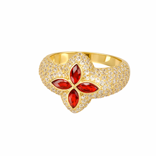 Anillo Flor Roja Chapada
