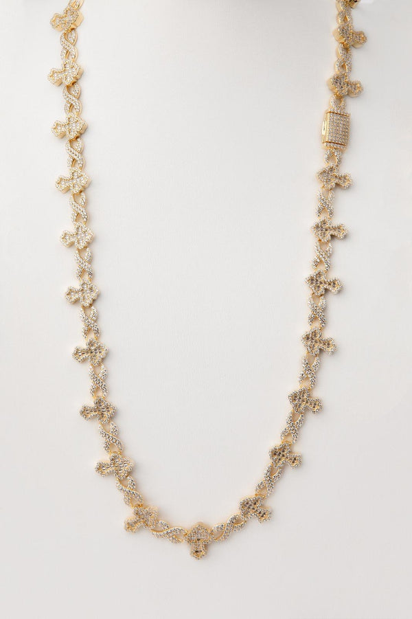 Collar cruces chapado piedra blanca