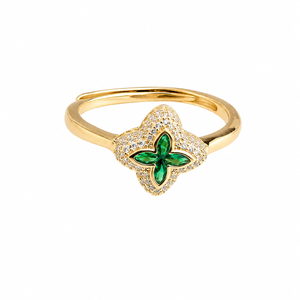 Anillo flor chapada verde