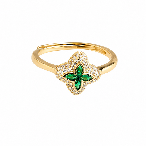 Anillo flor chapada verde