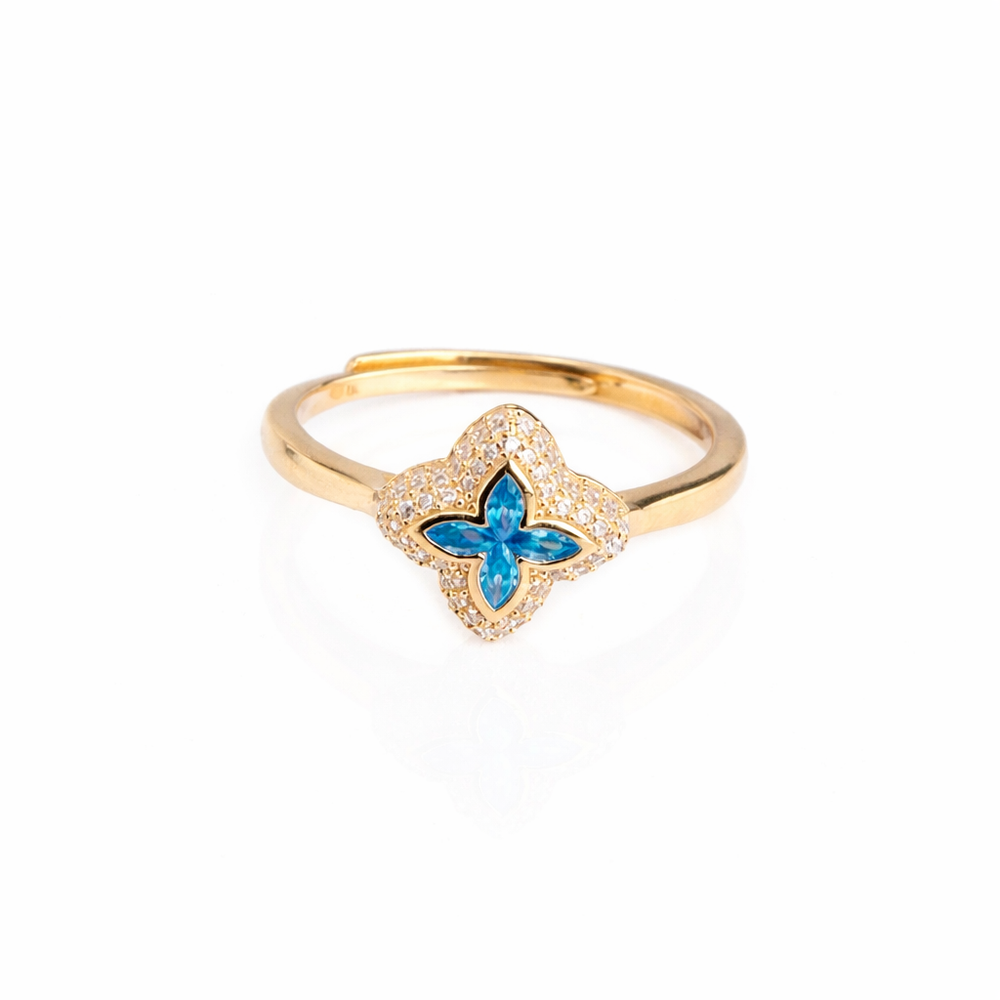 Anillo flor chapado azul