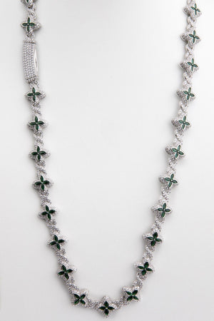 Cadena flores de plata, color verde