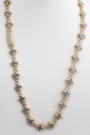 Cadena de flores, chapada en oro 18k, color azul celeste