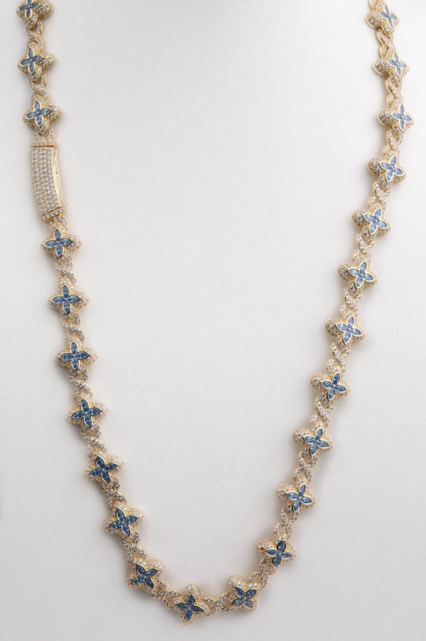 Cadena de flores, chapada en oro 18k, color azul celeste